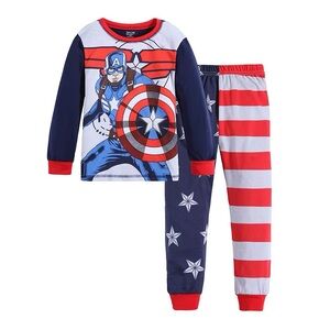 Jumpingbaby Toddler Boys Long Sleeve Pajama Set Cpt America 2 Pcs Pajama Set